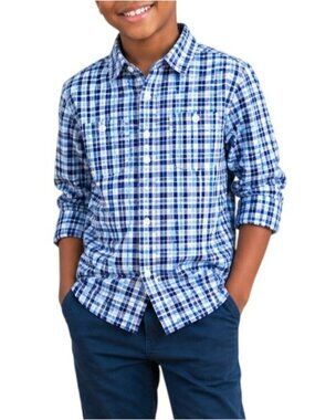 Crazy 8 Boys Size Medium (7-8) Shirt Blue Plaid Long Sleeve Button Up-Down